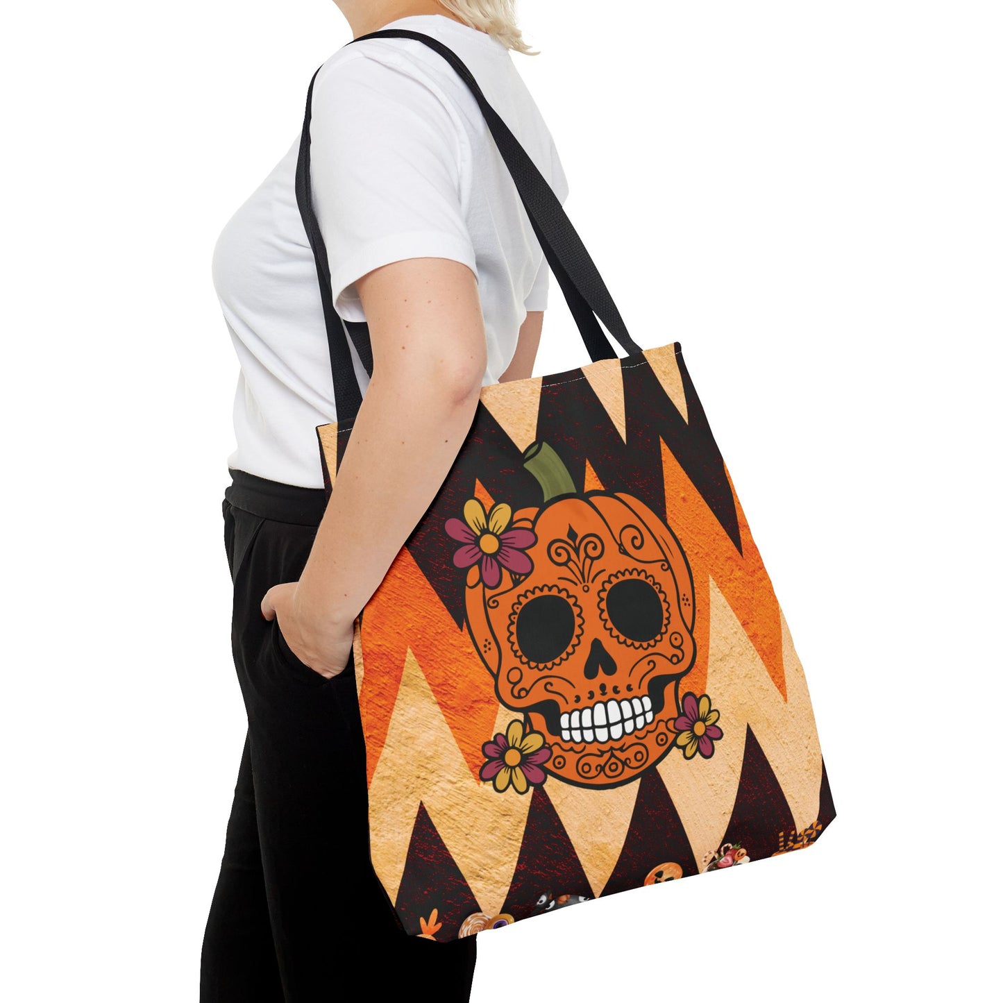 Halloween Pumpkin Skull Canvas Tote Bag