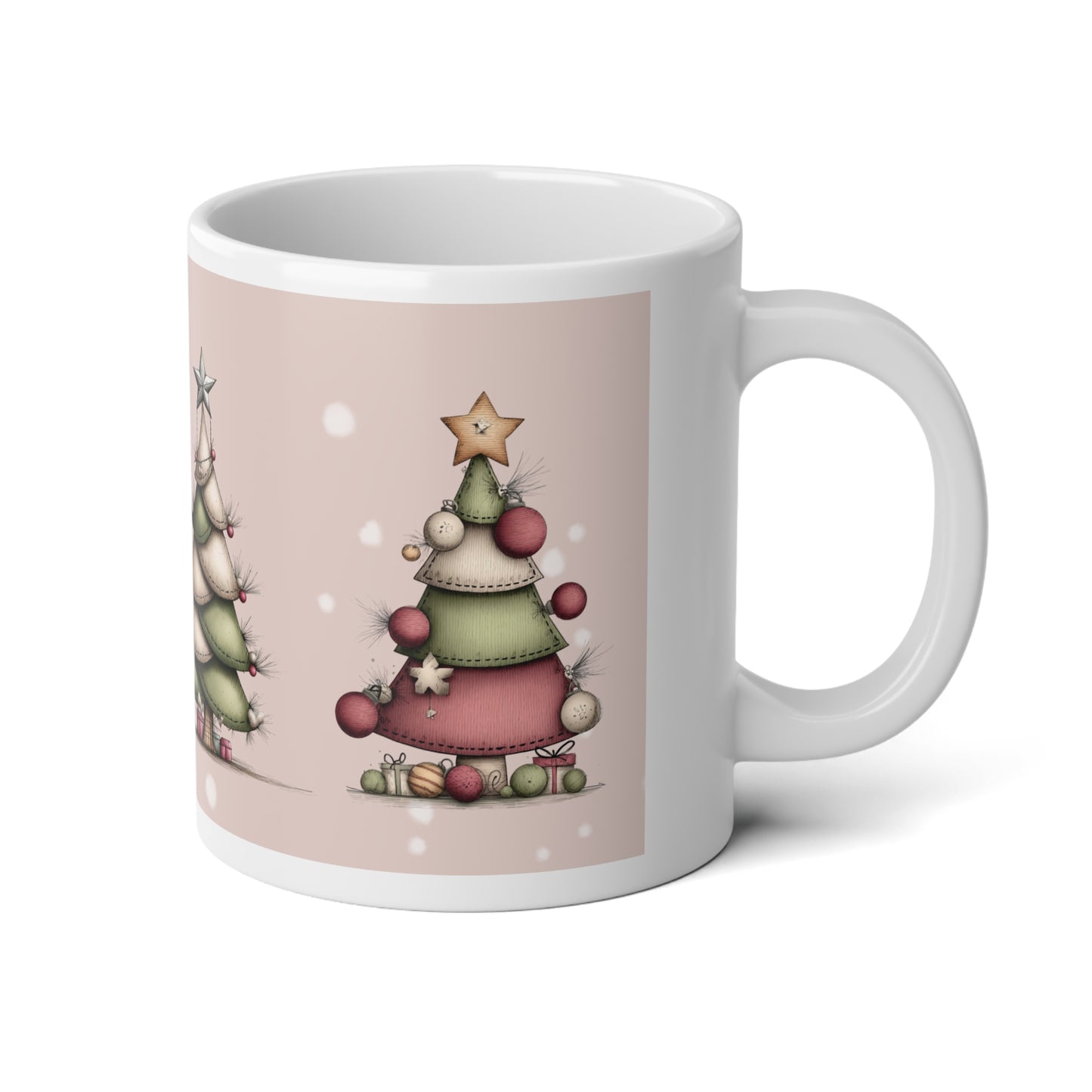 Whimsical Christmas Tree Jumbo Mug – 20oz Festive Holiday Cup | Cozy Pastel Christmas Mug | Cute Hot Cocoa Mug Gift for Her