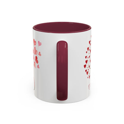 Valentine Red Accent Mug, Heart Tree Mug, Double Sided Love Mug, Watercolor Valentine Mug, Love Tree Mug, Red Hearts Valentine Mug