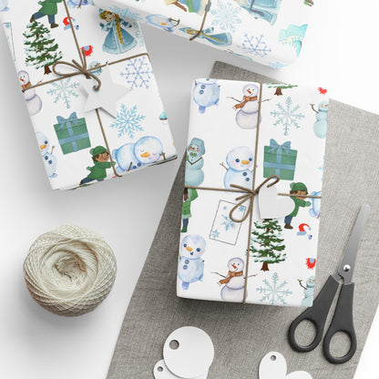Wonderland Wrapping Paper Roll Snowman Winter Fun Gift Wrap Holiday Christmas Presents Children Festive Party