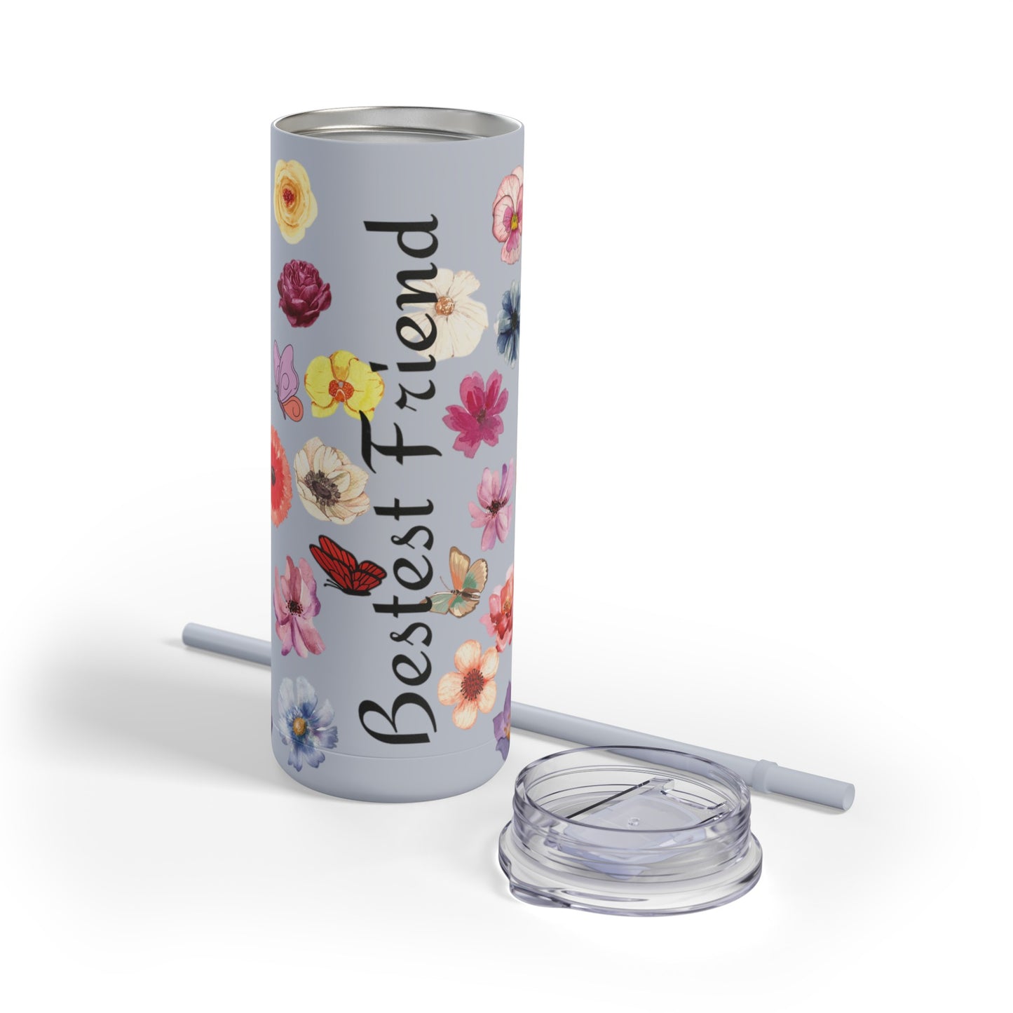 Flower Bestest Friend Skinny Tumbler, Skinny Glossy Tumbler, Special Gift Tumbler, Great Friend Tumbler, Wildflower 20oz Skinny Tumbler, Floral Skinny Tumbler, Aesthetic Skinny Tumbler, Minimalist Skinny Tumbler