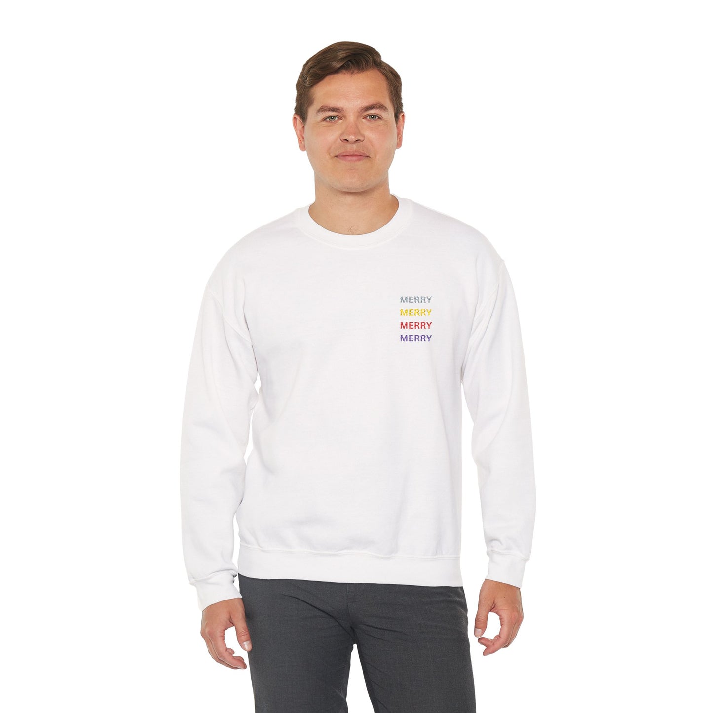 Embroidered Merry Christmas Sweatshirt, Retro Holiday Pullover, Colorful Merry Graphic Crewneck, Cozy Christmas Gift, Festive Winter Sweater