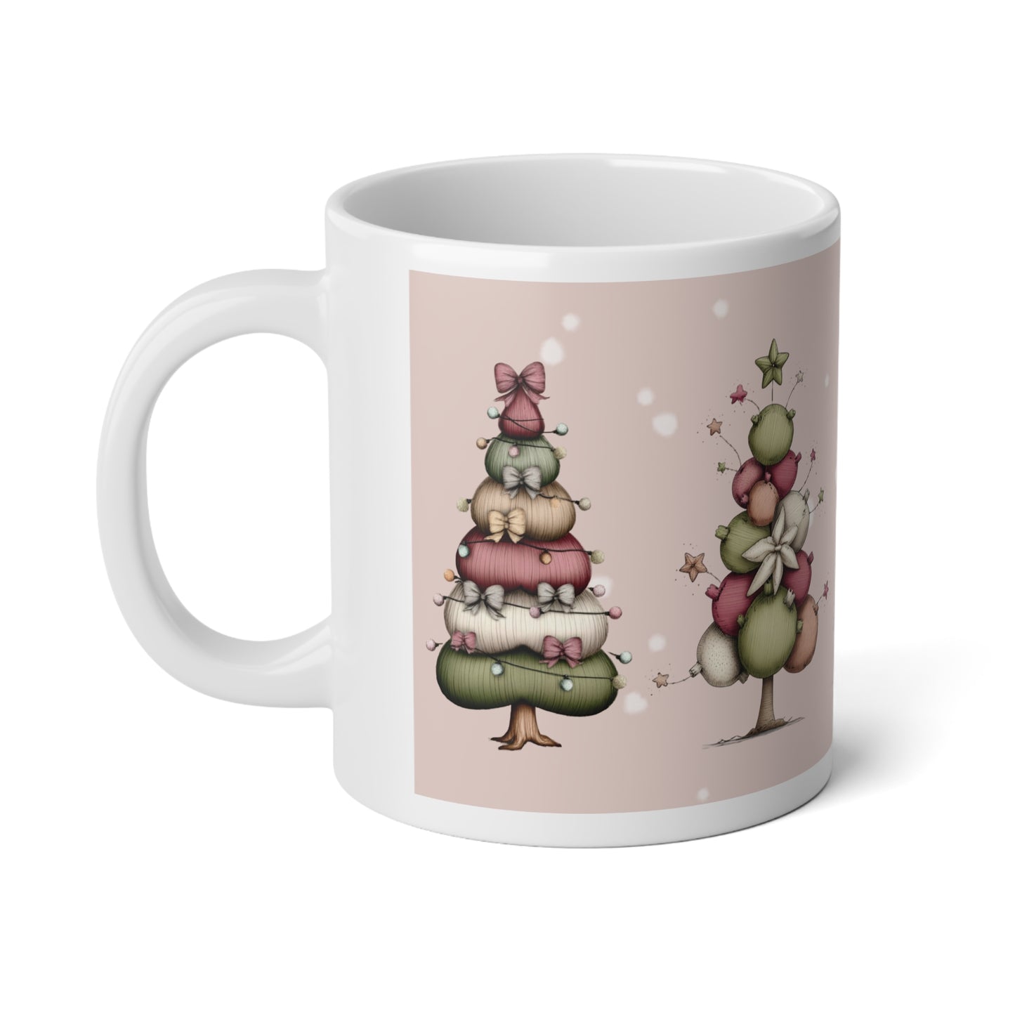 Whimsical Christmas Tree Jumbo Mug – 20oz Festive Holiday Cup | Cozy Pastel Christmas Mug | Cute Hot Cocoa Mug Gift for Her
