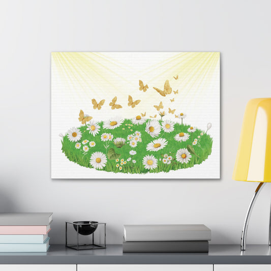 Children Butterfly Painting, Butterflies  Field Art, Field Of Butterflies Art, Butterfly Daisies Wall Art, Butterflies In The Field Art.