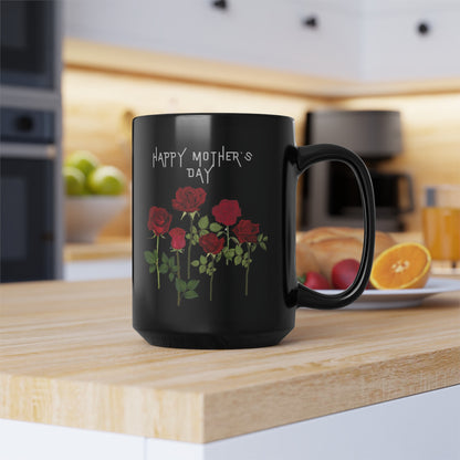 Mother's Day Black Mug (11oz, 15oz), Happy Mother's Day Mug, Mother's Red Rose Mug, Minimalist Rose Mug, Mom Red Rose Mug,Red Rose Art Mug,  Happy Mother's Day Black Mug, Cottagecore Floral Black Mug.