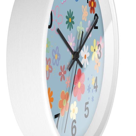 Daisy Floral Clock, Daisy Design Clock, Colorful Flower Clock, Daisy Flower Clock, Blue Numbers Clock, Spring Clock, Numbers Wall Clock.