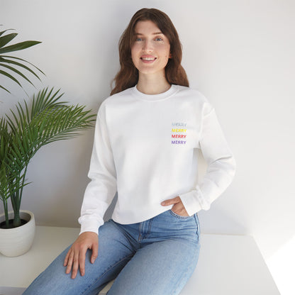 Embroidered Merry Christmas Sweatshirt, Retro Holiday Pullover, Colorful Merry Graphic Crewneck, Cozy Christmas Gift, Festive Winter Sweater