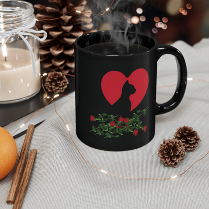 Love Cat Silhouette Mug, Lovable Cat Mug, Black Cat in Heart Mug, Silhouette Black Cat Mug, Black Cat Valentine Mug, I Love My Cat Mug.