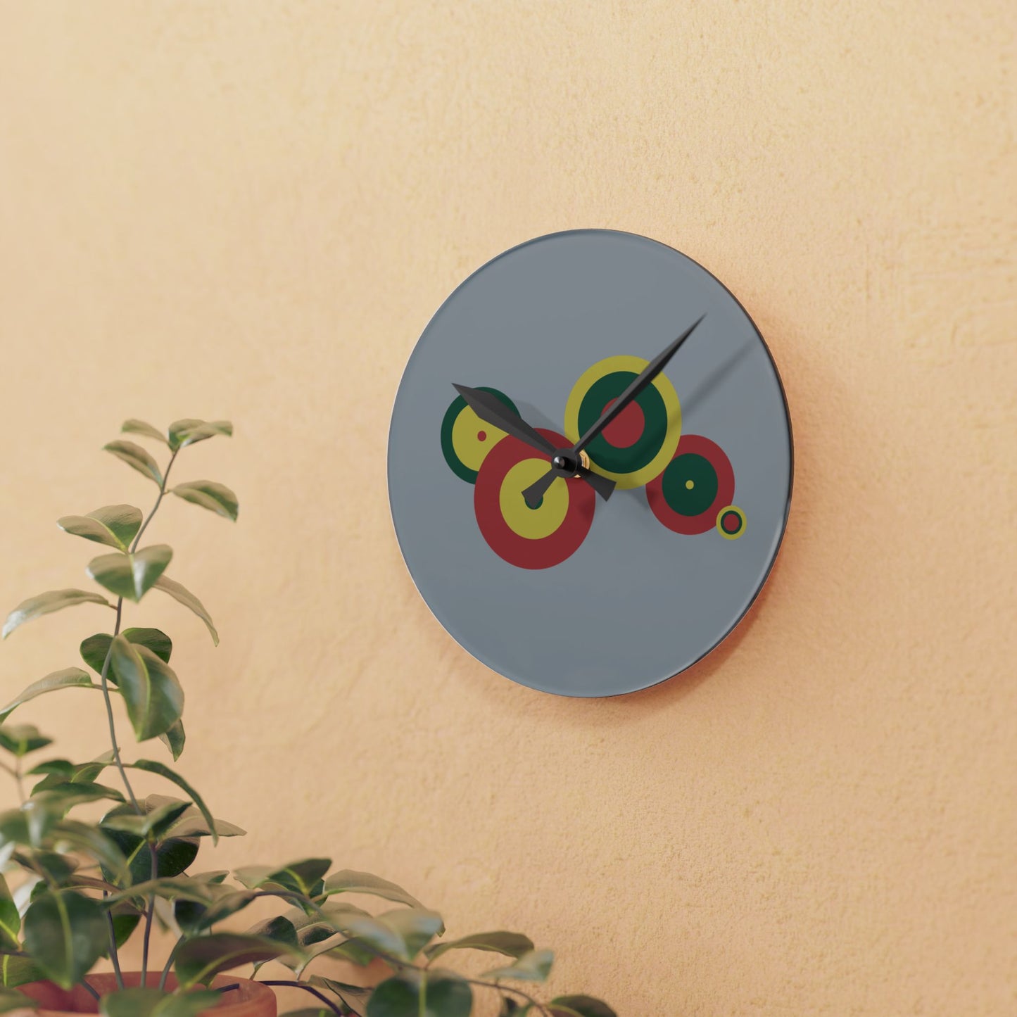 Minimal Circle Wall Clock, Abstract Acrylic Clock, Artistic Timepiece, Square Acrylic Wall Clock, Color Circles Clock, Retro modern Clock
