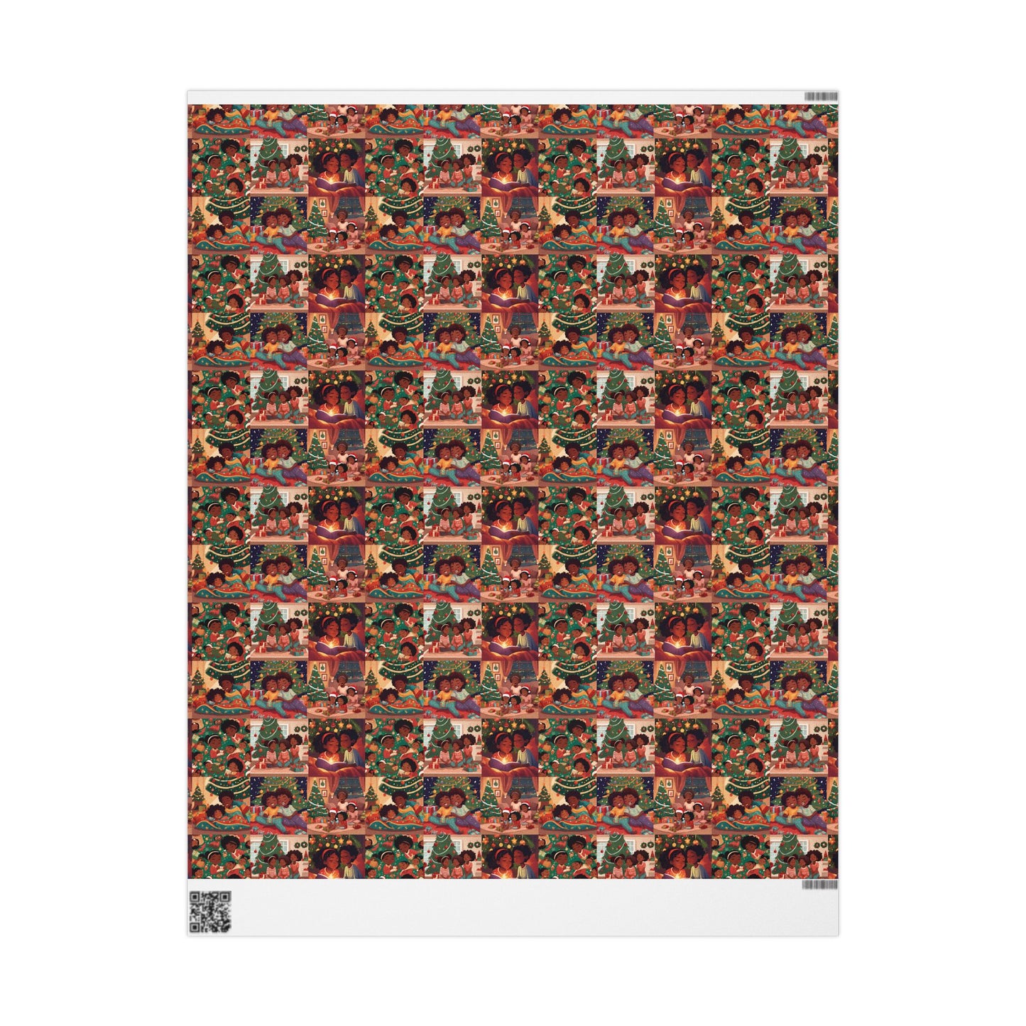 Children Storytime Christmas Scene Wrapping Paper African American Family Holiday Gift Wrap Black Kids Xmas Wrap