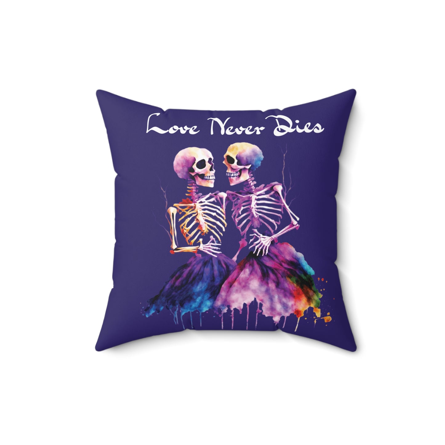 Skeleton Pillow - Love Never Dies Throw Cushion, Skeleton Pillow, Colorful Skeleton Couple Throw Pillow, Gothic Romance Décor, Day of the Dead Style Accent Pillow, Spooky Love Cushion