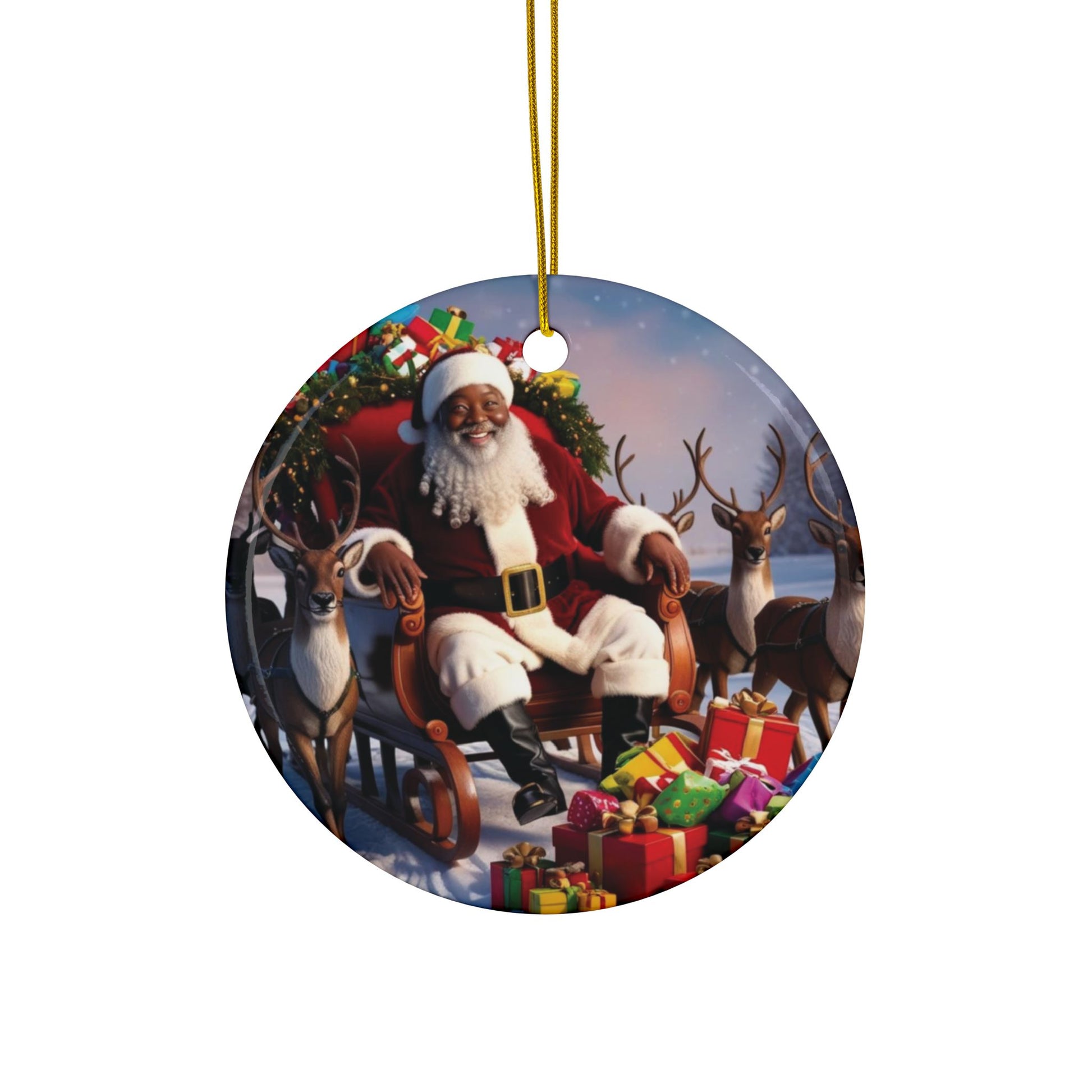 Black Santa Sleigh Ornament