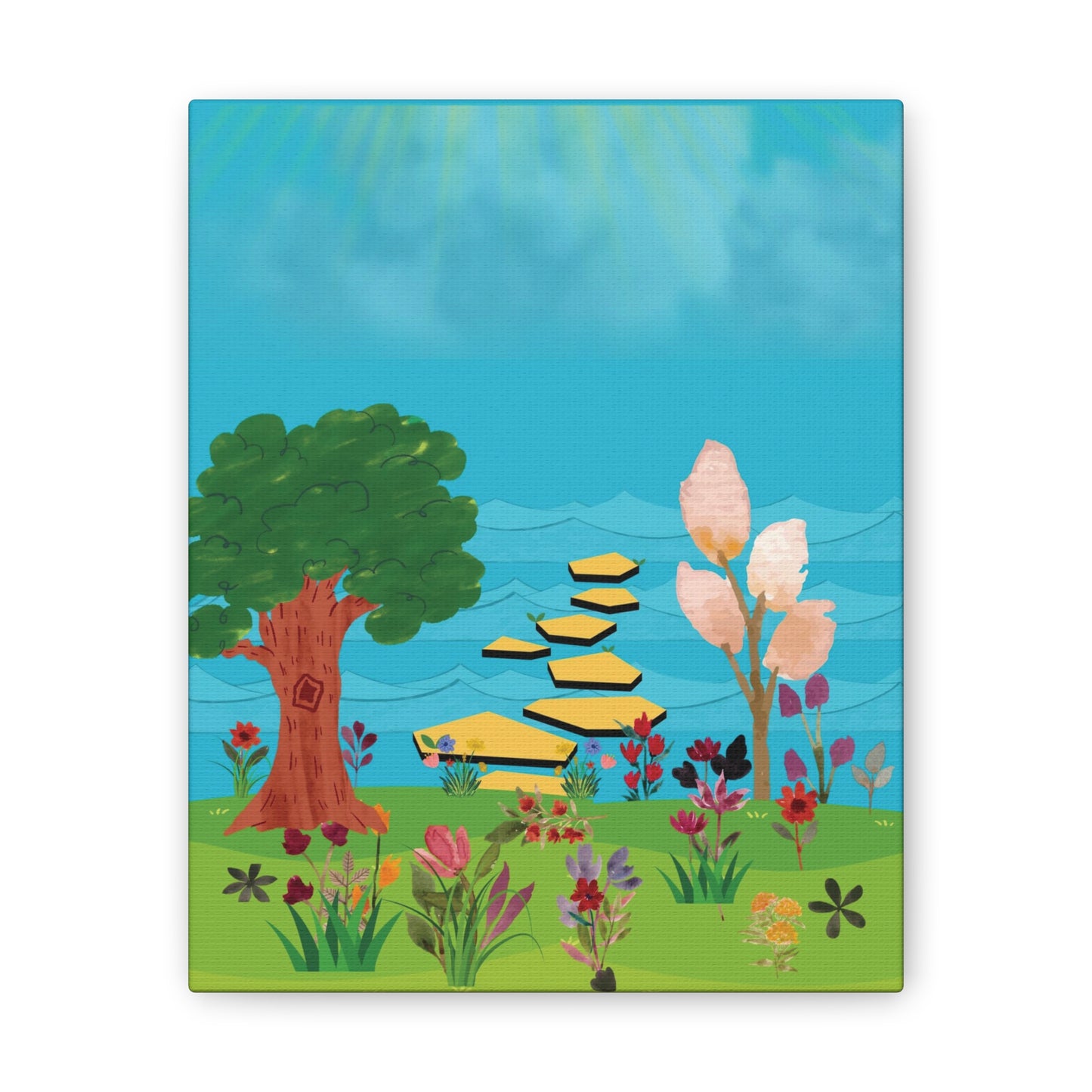 Flower Field for Children, Summer Fun Flower Field, Children Spring Flower Wall Art, Nursery Flower Field Canvas, Children Spring Flower Art