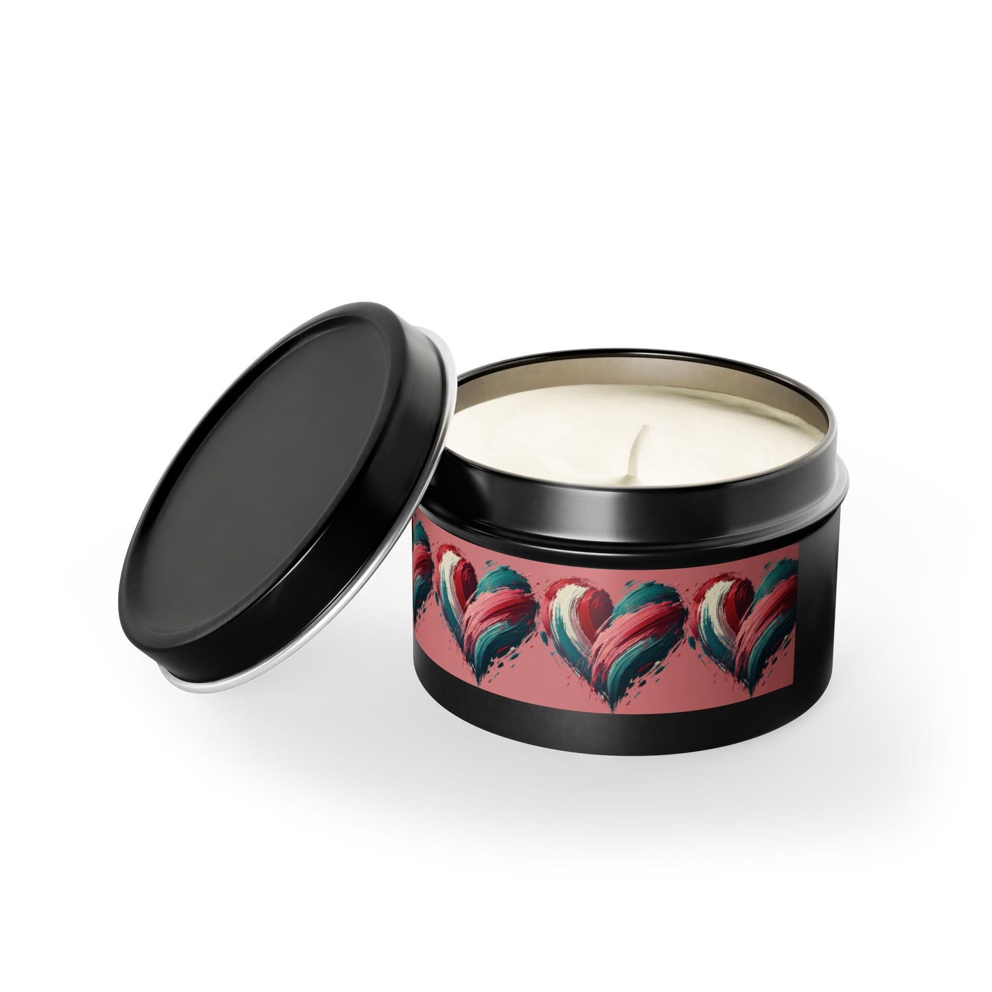 Valentine Heart Candle Tin – Romantic Brush Stroke Design, Love Aromatherapy Candle, Pink & Teal Heart Art Gift for Her