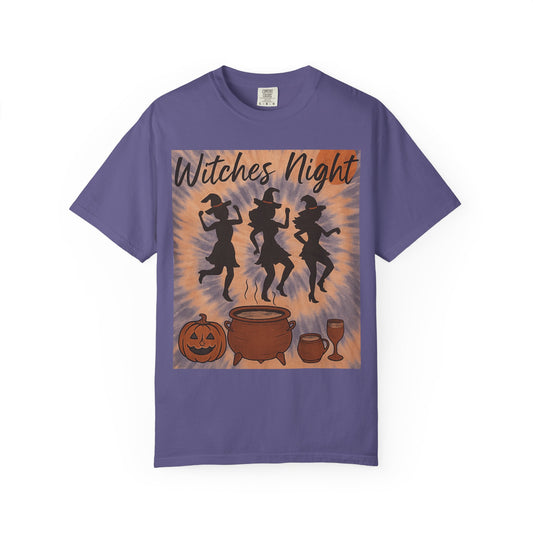 Witches Night T-Shirt – Halloween Witch Graphic Tee – Spooky Season Shirt – Dancing Witches Top – Cauldron Pumpkin Fall Festival Tee