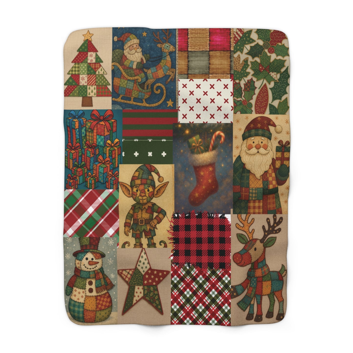 Sherpa Fleece Christmas Blanket, Cozy Holiday Throw,  Patchwork Christmas Decor, Christmas Baby Blanket, Festive Winter Blanket, Holiday Bedding Decor, Nursery Christmas Blanket, Patchwork Holiday Throw