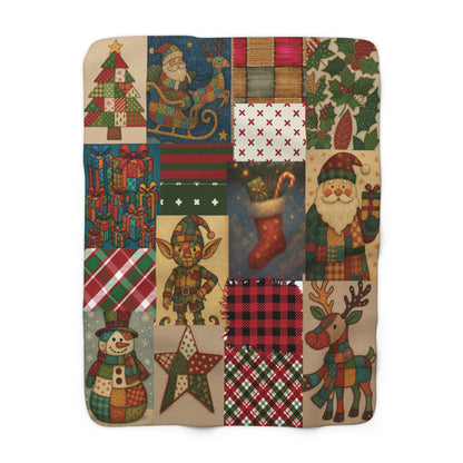Sherpa Fleece Christmas Blanket, Cozy Holiday Throw,  Patchwork Christmas Decor, Christmas Baby Blanket, Festive Winter Blanket, Holiday Bedding Decor, Nursery Christmas Blanket, Patchwork Holiday Throw