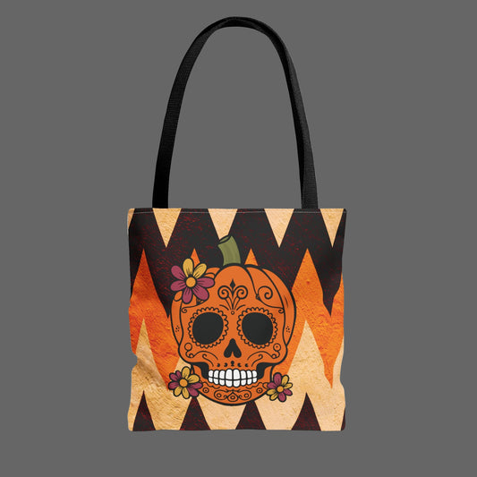 Halloween Pumpkin Skull Canvas Tote Bag