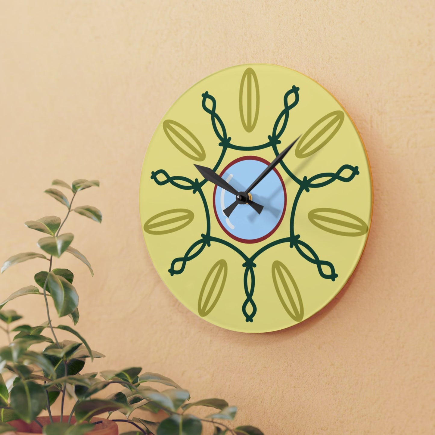 Round Geometric Wall Clock, Abstract Acrylic Wall Clock, Artistic Wall Clock, Boho Wall Clock, Colorful Wall Clock, Geometric Wall Clock