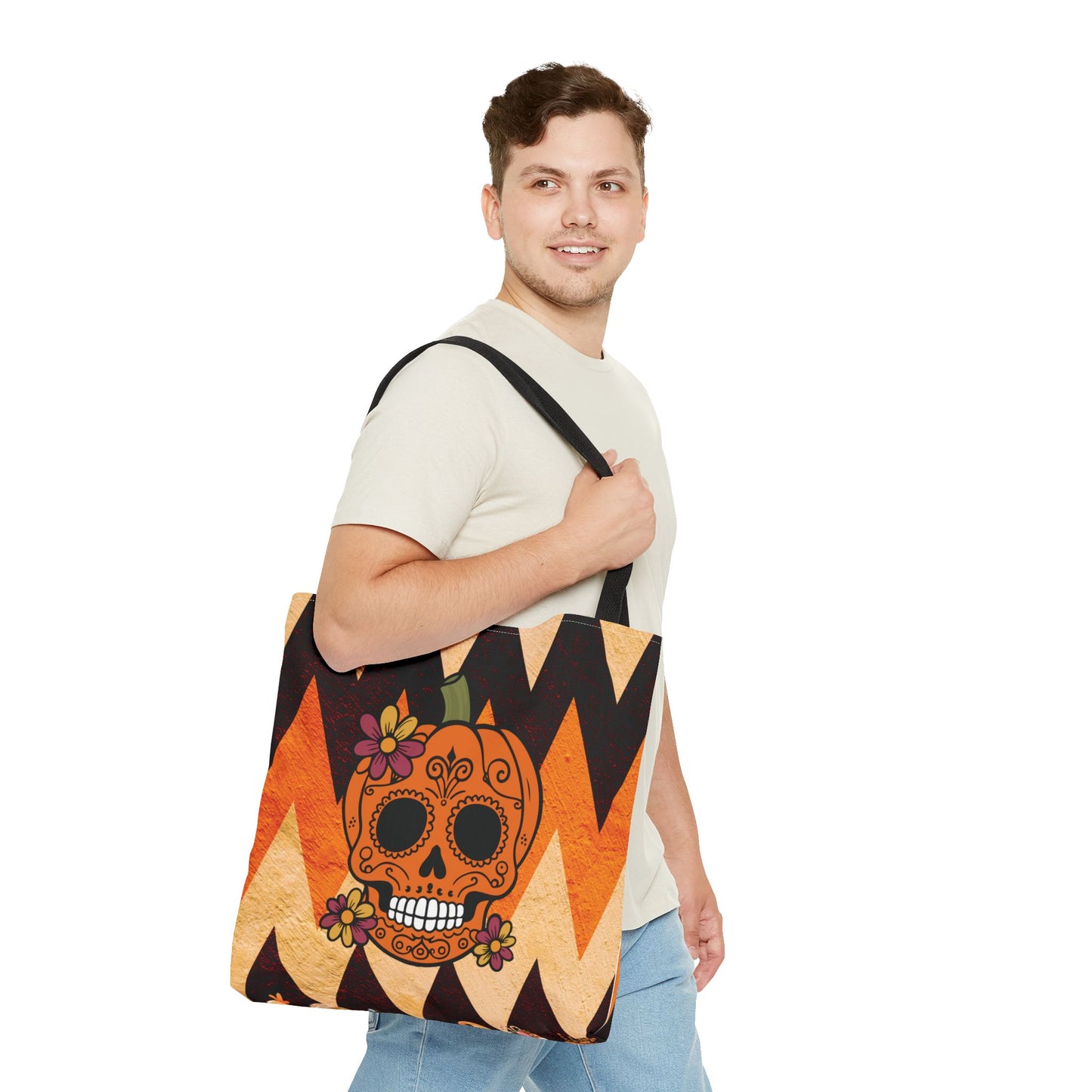 Halloween Pumpkin Skull Canvas Tote Bag