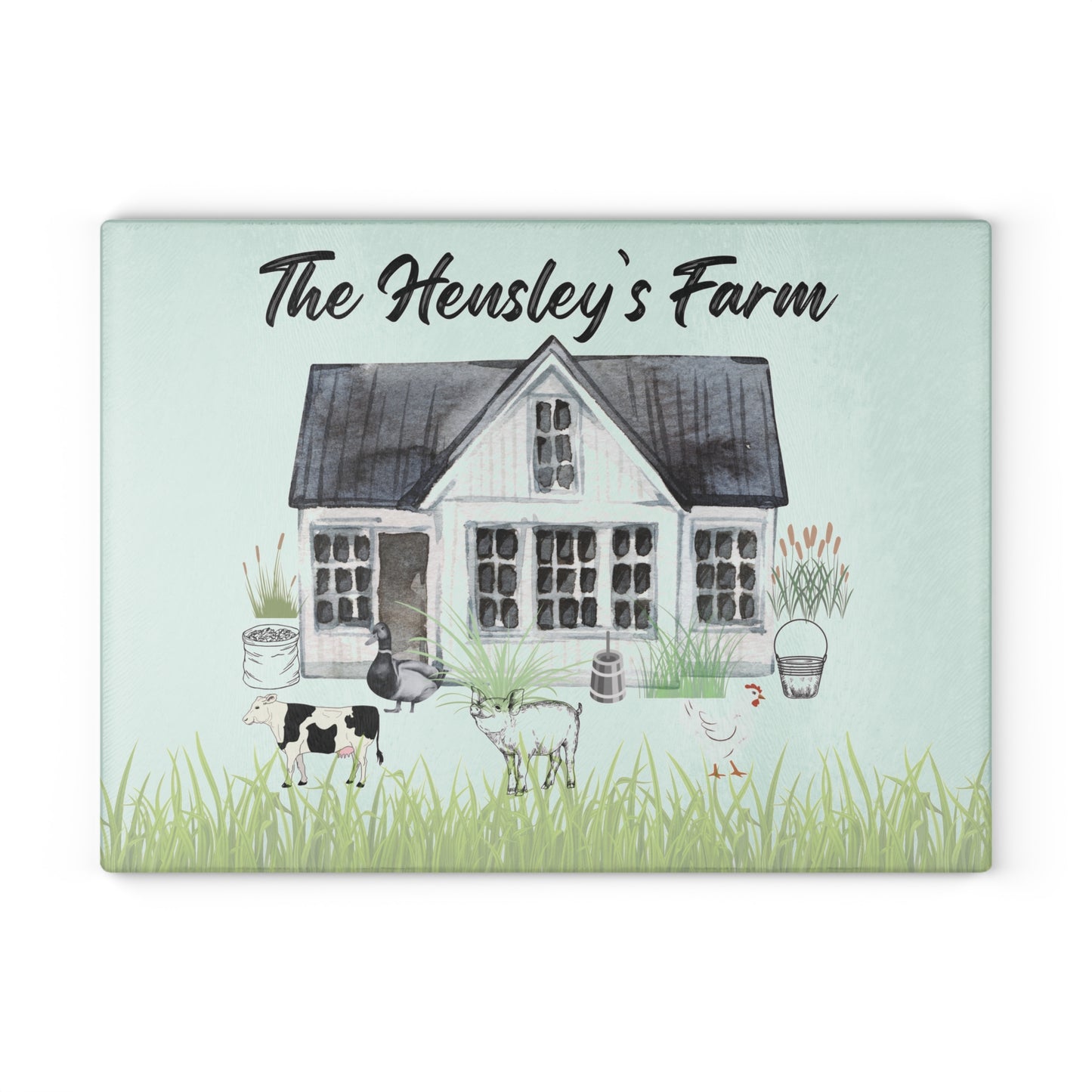 Farm Animal Cutting Board, Vintage Farmhouse Glass Cutting Board, Country Glass Chopping Board,  Personalized Glass Cutting Board