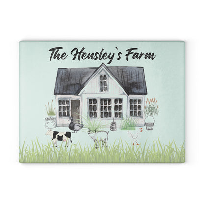 Farm Animal Cutting Board, Vintage Farmhouse Glass Cutting Board, Country Glass Chopping Board,  Personalized Glass Cutting Board