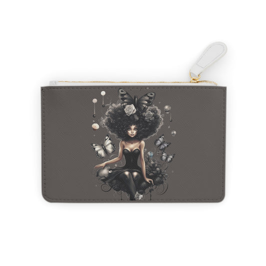 Afro Woman Small Butterfly Pouch, African American Mini Clutch, African Girl Butterfly Mini Pouch, Afro Woman Pouch, Black Woman Small Zipper Bag