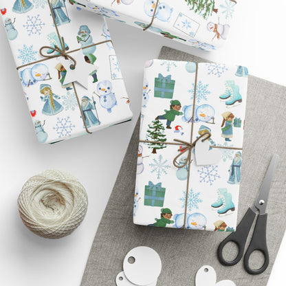 Wonderland Wrapping Paper Roll Snowman Winter Fun Gift Wrap Holiday Christmas Presents Children Festive Party
