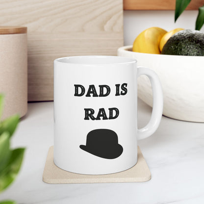 Fathers Dad Is Rad Coffee Mug, Best Dad Is Rad Mug, Best Dad Rad Mug, Hat Design On Dad Mug, Dad Coffee Mug With Hat. My Dad Is Rad Mug.