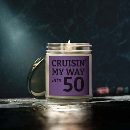 Cruisin My Way Into 50 Candle Funny 50th Birthday Gift For Women Men Coconut Apricot Wax Candle Unique Turning 50 Celebration Decor