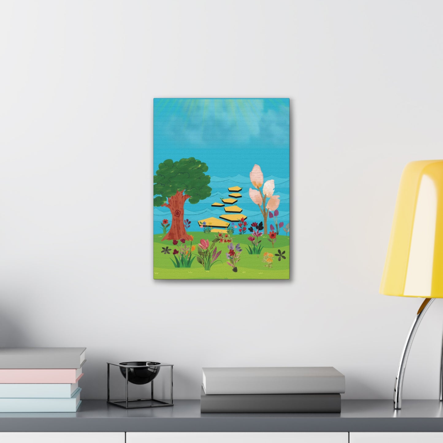 Flower Field for Children, Summer Fun Flower Field, Children Spring Flower Wall Art, Nursery Flower Field Canvas, Children Spring Flower Art