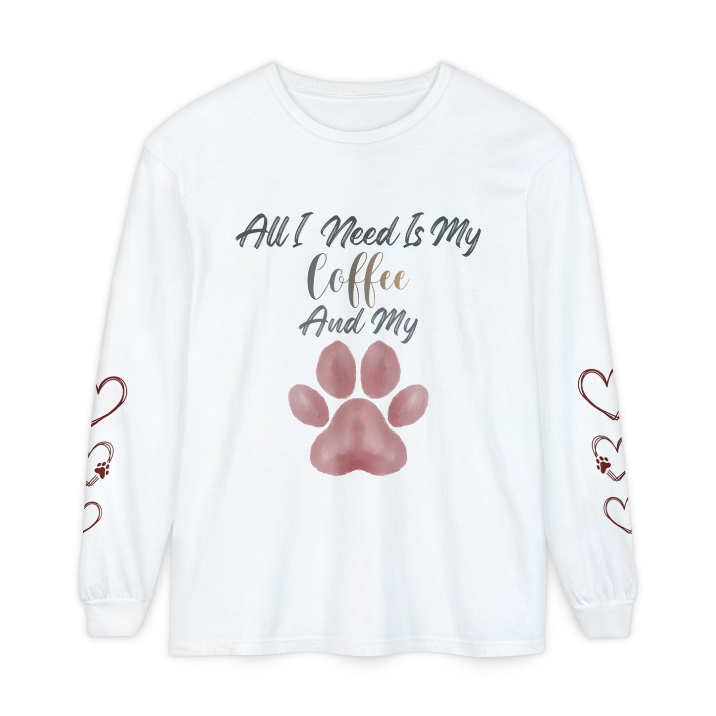 Coffee & Dog Lover Long Sleeve T-Shirt — 'Sweater Heart' Pet Mom Shirt