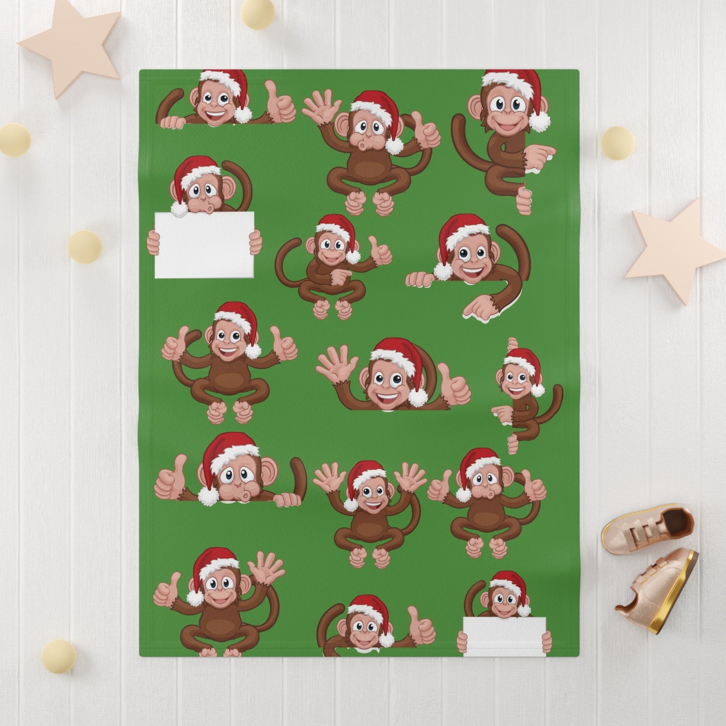 Soft Fleece Baby Christmas Blanket, Christmas Monkey Blanket, Monkey Fleece Baby Blanket, Baby Holiday Swaddle Blanket, Monkey Crib Blanket, Baby Shower Monkey Blanket