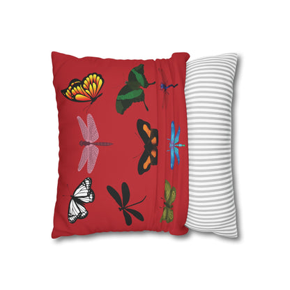 Red LOVE YOU  Butterflies Pillowcase, Colorful Polka Dot Valentines Day Decor, Dragonflies Red Throw Pillow Cover, Double-Sided Pillow Cover