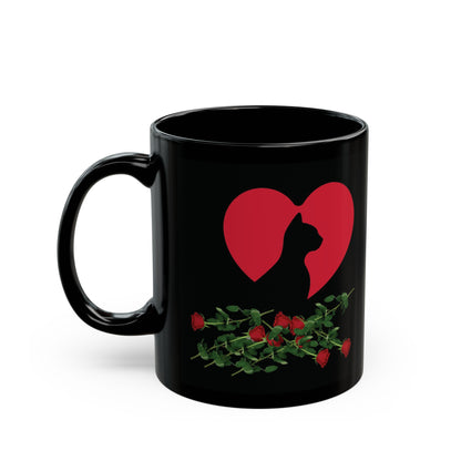 Love Cat Silhouette Mug, Lovable Cat Mug, Black Cat in Heart Mug, Silhouette Black Cat Mug, Black Cat Valentine Mug, I Love My Cat Mug.