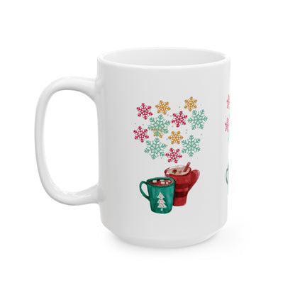 Colorful Snowflake Christmas Mug, Colorful Snowflake Mug, Winter Flake Coffee Mug, Winter Snowflake Coffee Mug, Holiday Snowflake Mug.