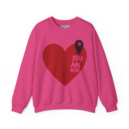 You Are Here Sweatshirt, Bold Heart Pullover, Relationship Heart Sweatshirt, Couples Sweatheart Sweatshirt, Couple Heart Graphic Sweatshirt, Minimalist Heart Sweatshirt