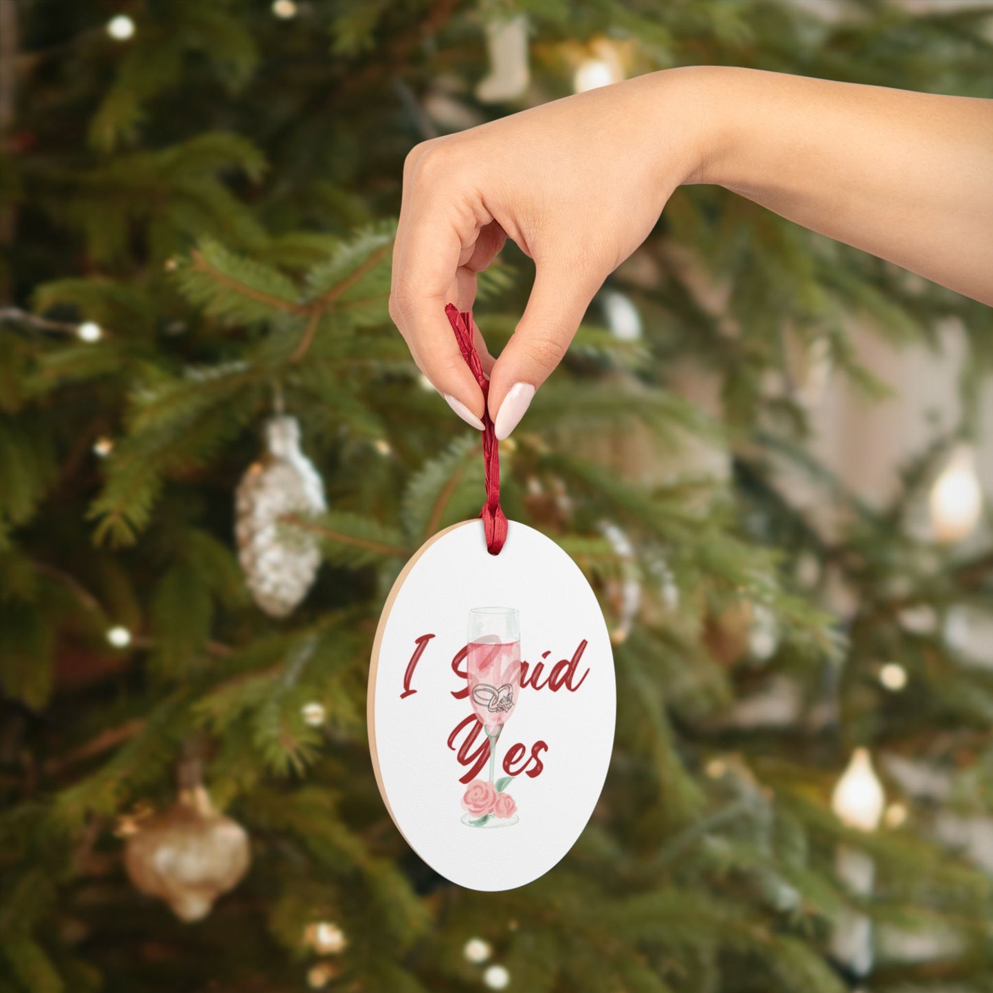 Romantic Engagement Ornament Magnet, Valentine Proposal Keepsake, Cute Holiday Wedding Favor,Wooden Bridal Announcement Gift,Proposal Decor