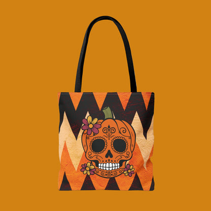 Halloween Pumpkin Skull Canvas Tote Bag
