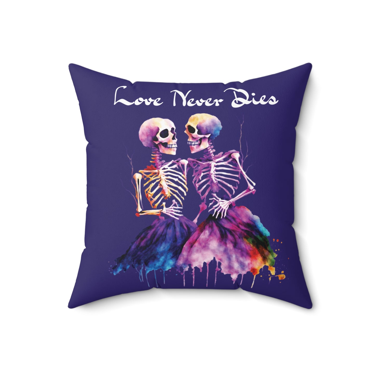 Skeleton Pillow - Love Never Dies Throw Cushion, Skeleton Pillow, Colorful Skeleton Couple Throw Pillow, Gothic Romance Décor, Day of the Dead Style Accent Pillow, Spooky Love Cushion