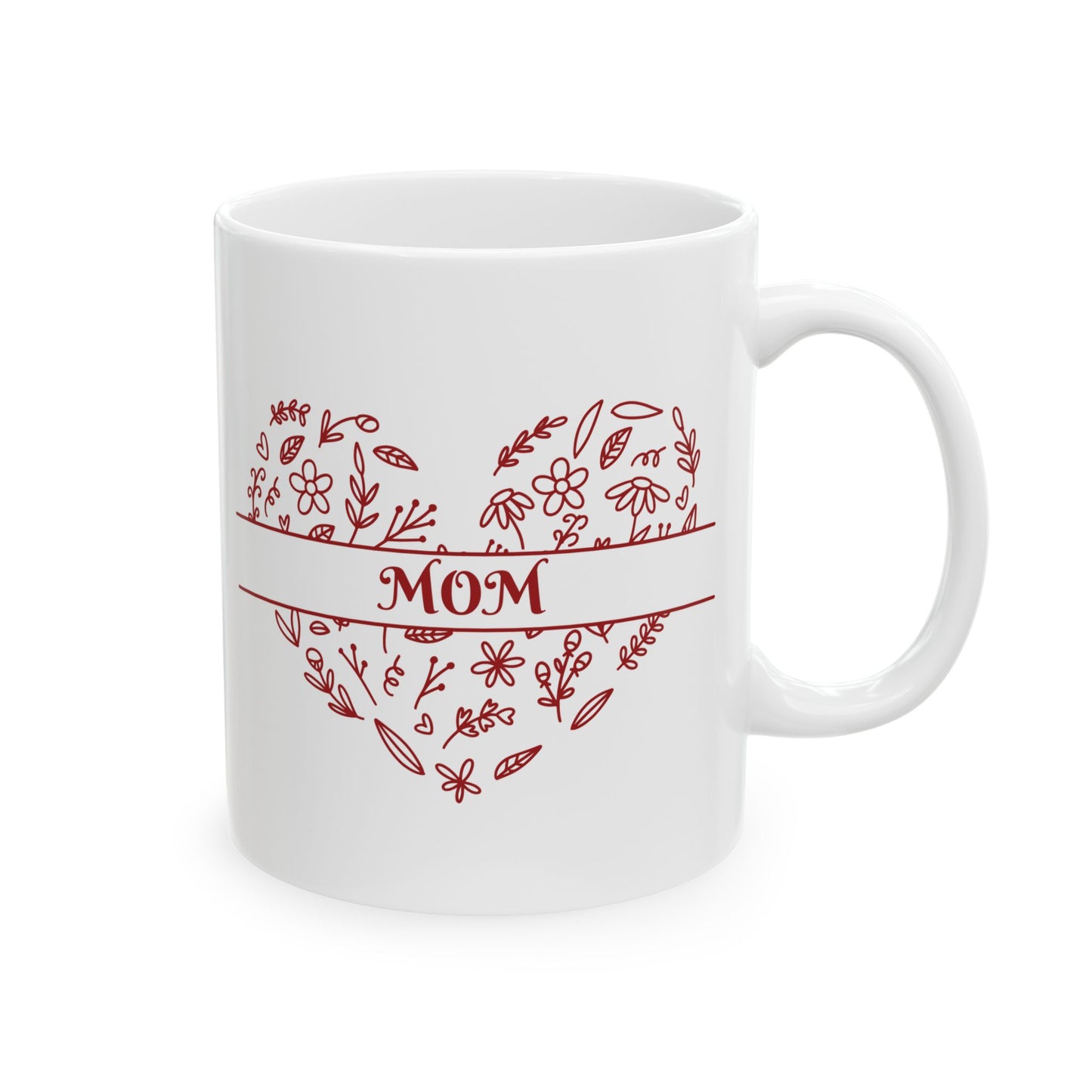 Floral Mom Mug, Personalized Heart Flower Mug, Mothers Day Heart Mug, Mom Heart Mug, Mom Wildflower Heart Mug, Doodle Heart Mug, Mom Birthday Coffee Mug