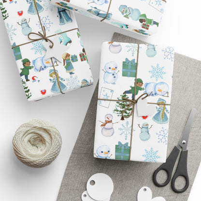 Wonderland Wrapping Paper Roll Snowman Winter Fun Gift Wrap Holiday Christmas Presents Children Festive Party
