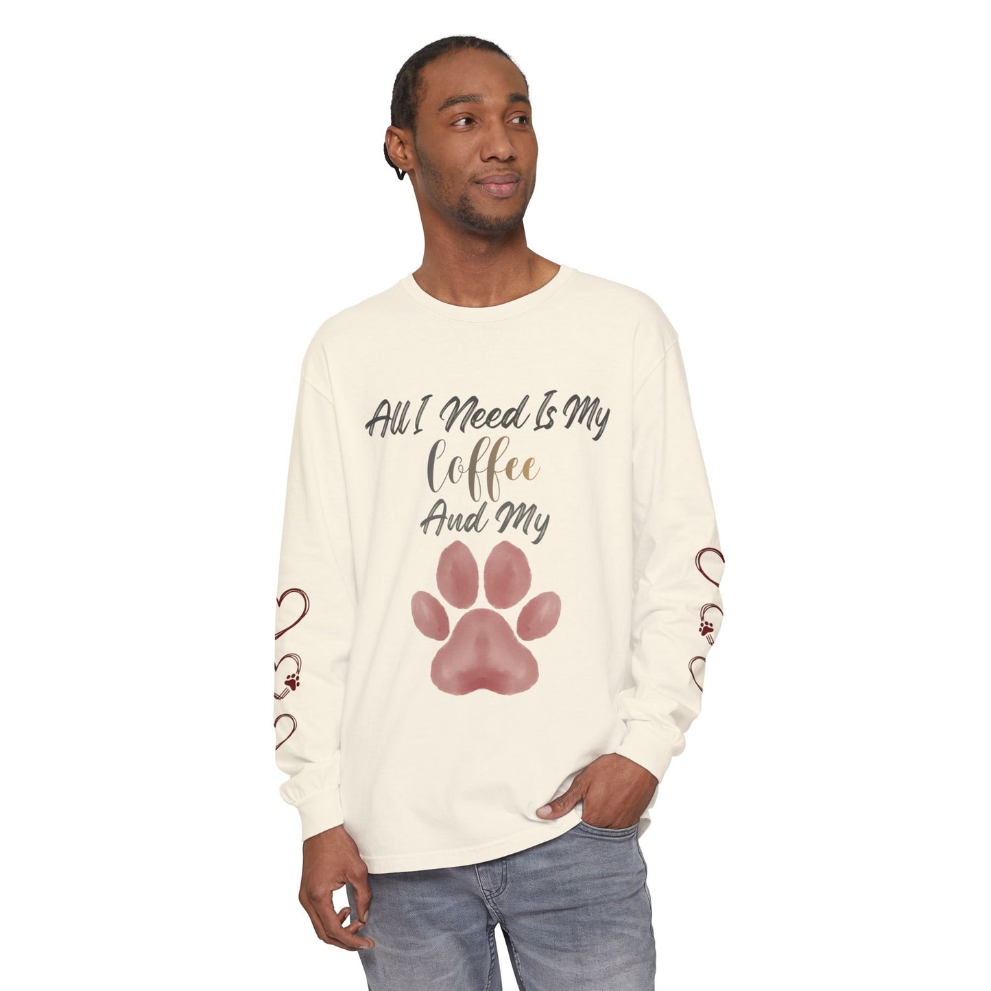 Coffee & Dog Lover Long Sleeve T-Shirt — 'Sweater Heart' Pet Mom Shirt