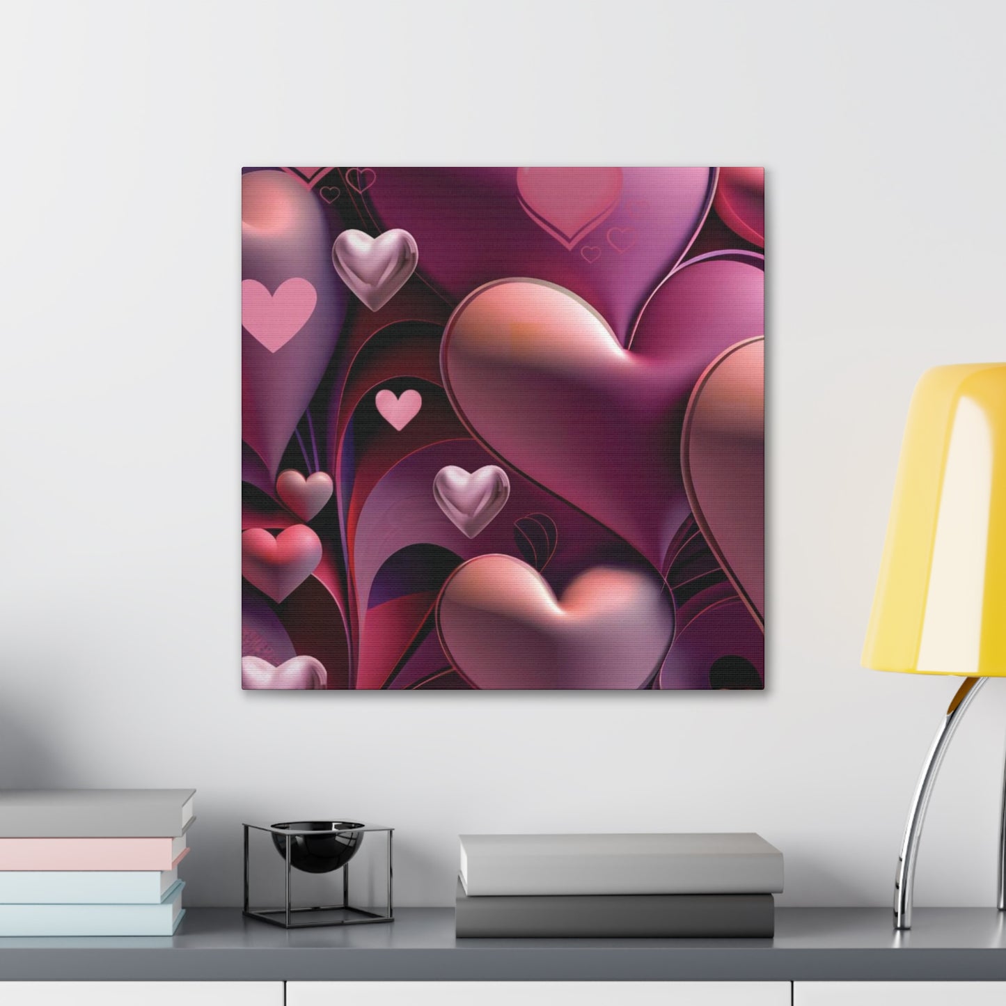 Valentine Heart Pic, Sweetheart Wall Canvas, Puffy Hearts Canvas, Romantic Valentine Picture, Purple Pink Heart Wall Canvas, 3D Heart Canvas