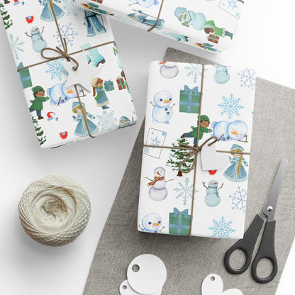 Wonderland Wrapping Paper Roll Snowman Winter Fun Gift Wrap Holiday Christmas Presents Children Festive Party