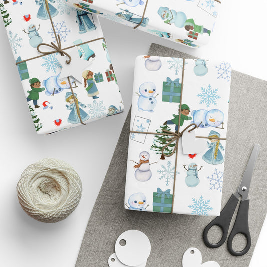 Wonderland Wrapping Paper Roll Snowman Winter Fun Gift Wrap Holiday Christmas Presents Children Festive Party
