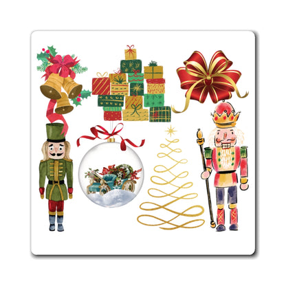 Nutcracker Fridge Magnet, Square Christmas Refrigerator Magnet, Nutcracker Christmas Magnet, Festive Holiday Magnet, Vinyl Christmas Magnets, Retro Christmas Magnet