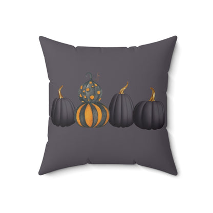 Halloween Pumpkin Throw Pillow, Black and Orange Pumpkin Accent Cushion, Spooky Fall Farmhouse Décor, Autumn Decorative Pillow; Gothic Decor