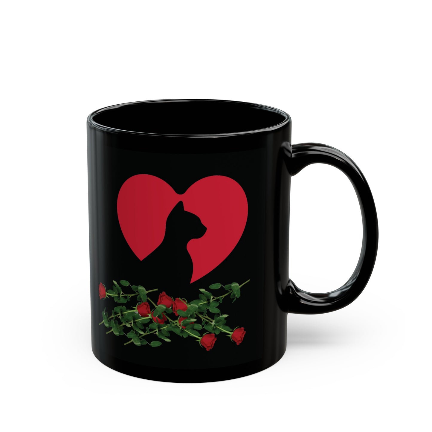 Love Cat Silhouette Mug, Lovable Cat Mug, Black Cat in Heart Mug, Silhouette Black Cat Mug, Black Cat Valentine Mug, I Love My Cat Mug.