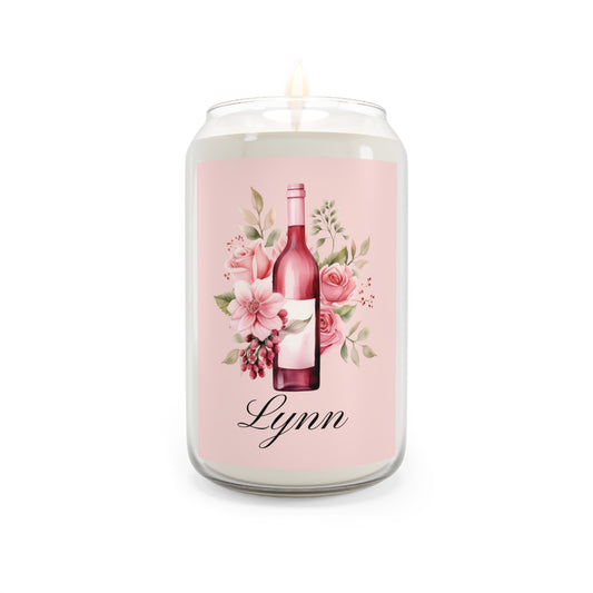 Valentine Personalized Scented Candle, Wine Bottle & Flowers Design, Gift for Her, Aromatherapy Candle, Home Decor, Relaxation Candle